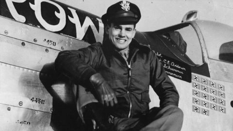 Clarence "Bud" Anderson during World War II, next to his P-51 Mustang "Old Crow." (photo courtesy the American Air Museum/Imperial War Museum)