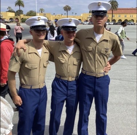 Christopher Ferguson , Jacob Dalton, and Thomas Pencis after graduating from Marine Corps basic training. Photo from Tom Pencis' Facebook.